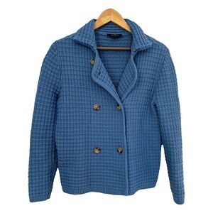 Ann Taylor Textured Knit Blue Sweater Cardigan Double Breasted Old Money Preppy